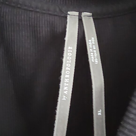 ANTHRO | Beaded Applique Tank Blouse Top black ribbed cotton Sz XL - Picture 6 of 7